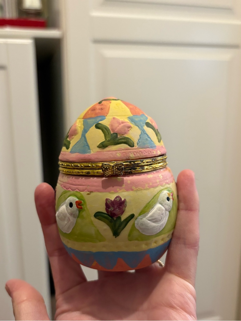 Vintage Clay Easter Egg Trinket Box